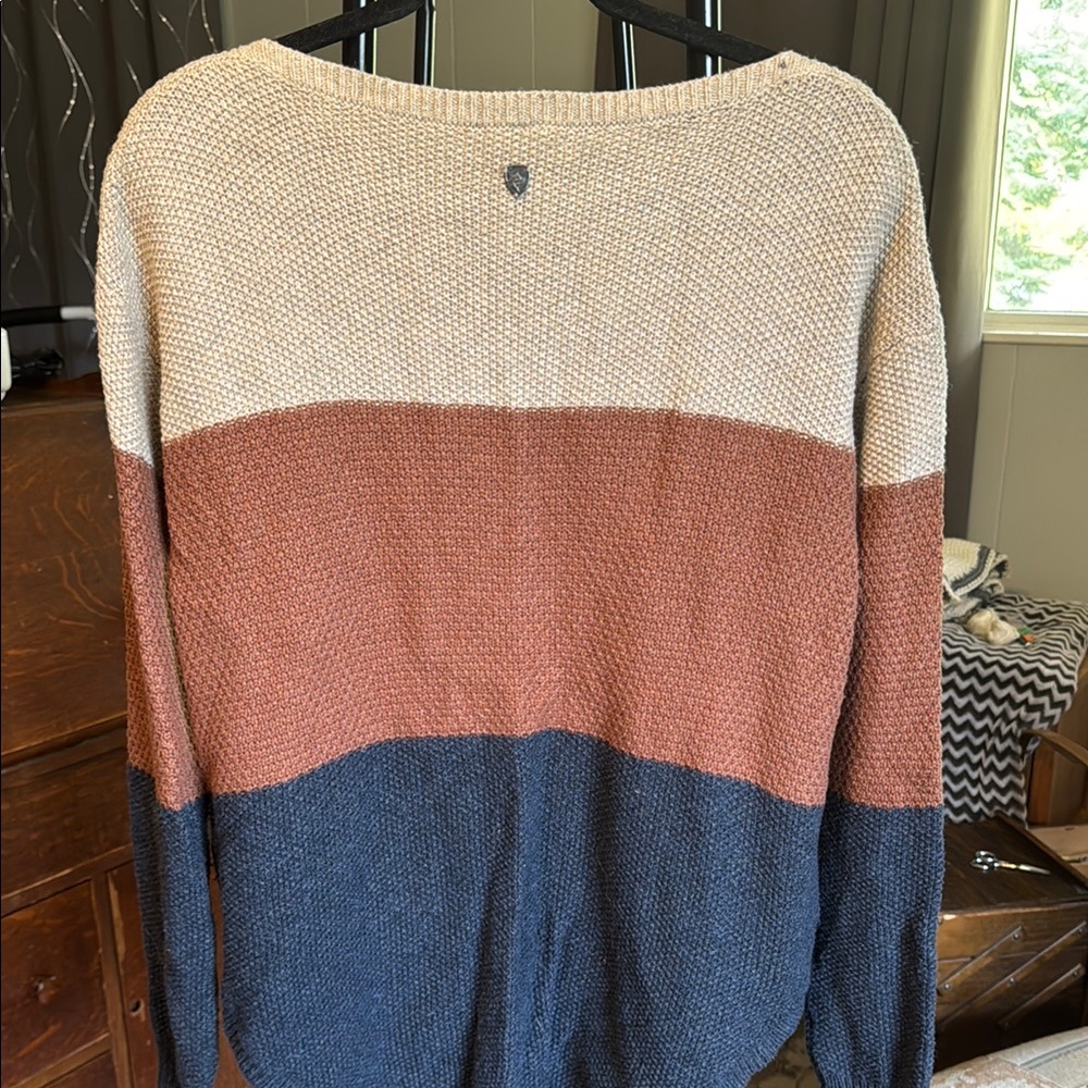 Colorblock Sweater in Cream, Brown, and Blue - Picture 3 of 4